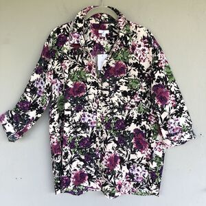 J.Jill Oat LF Floral Button Down Blouse Women M Multicolor Long Sleeve Shirttail